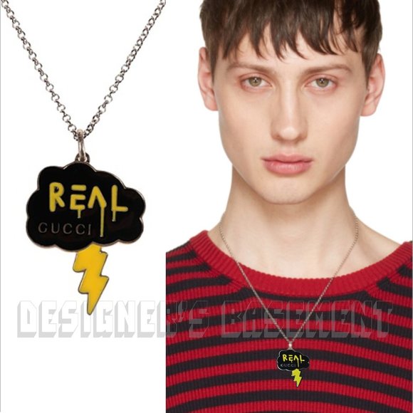 GUCCI Sterling Silver REAL & GG Ghost THUNDERBOLT Cloud Trouble Andrew necklace